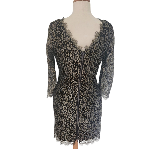Diane Von Furstenberg DVF Zarita Dress Sz 10 Black Gold Lace Party Wedding - Picture 2 of 9